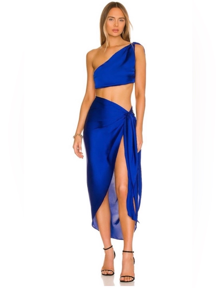 Baobab Collection Cobalt Blue One-Shoulder Crop Top & Wrap Skirt